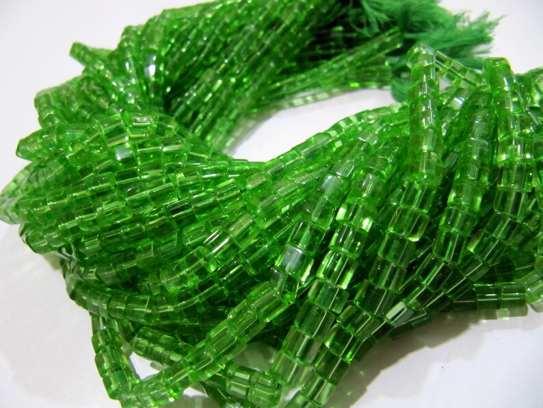 Peridot Hydro Quartz Cube Beads 5mm Size Smooth Box Shape Beads Length 10 inches long