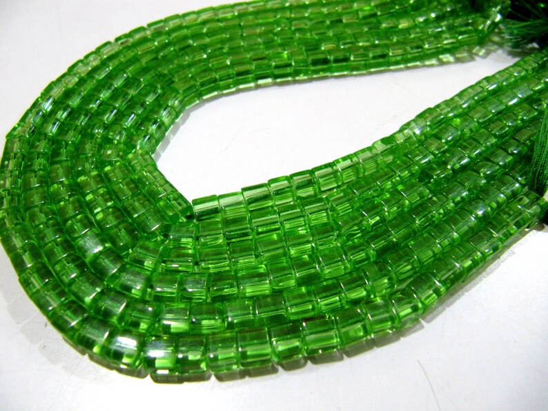 Peridot Hydro Quartz Cube Beads 5mm Size Smooth Box Shape Beads Length 10 inches long
