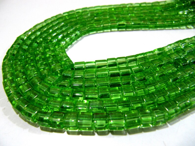 Peridot Hydro Quartz Cube Beads 5mm Size Smooth Box Shape Beads Length 10 inches long