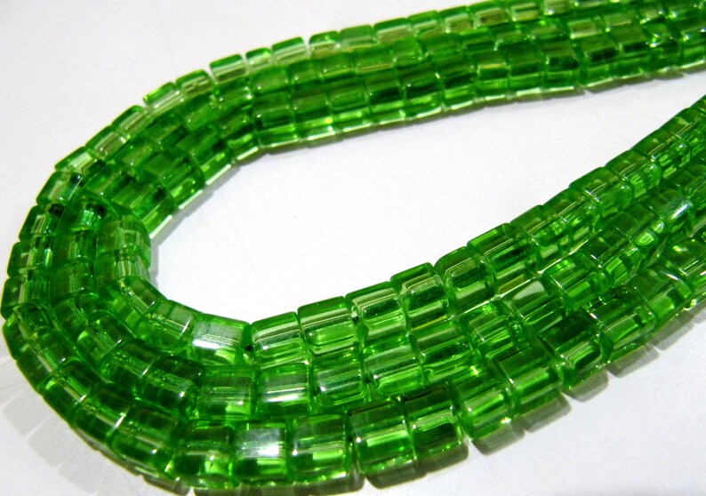Peridot Hydro Quartz Cube Beads 5mm Size Smooth Box Shape Beads Length 10 inches long