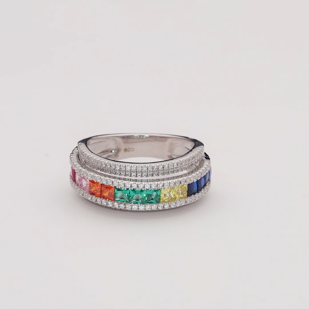 Multi-Color Rainbow Diamond Band with Micro Pave Setting
