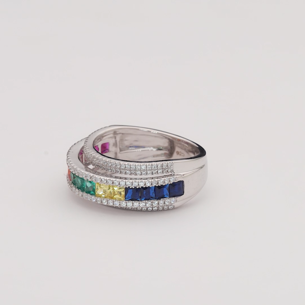Multi-Color Rainbow Diamond Band with Micro Pave Setting