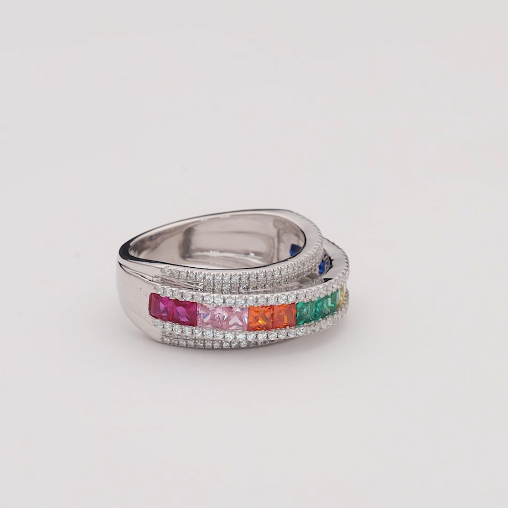 Multi-Color Rainbow Diamond Band with Micro Pave Setting