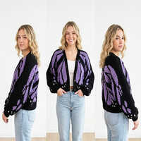 Purple Real Butterfly Cardigan - Fabric Type: Wool