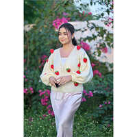 Strawberry 3d Cardigan - Color: Cream With Red & Green