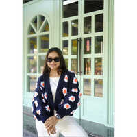 Dark Navy Blue Picnic Cardigan - Design: Floral