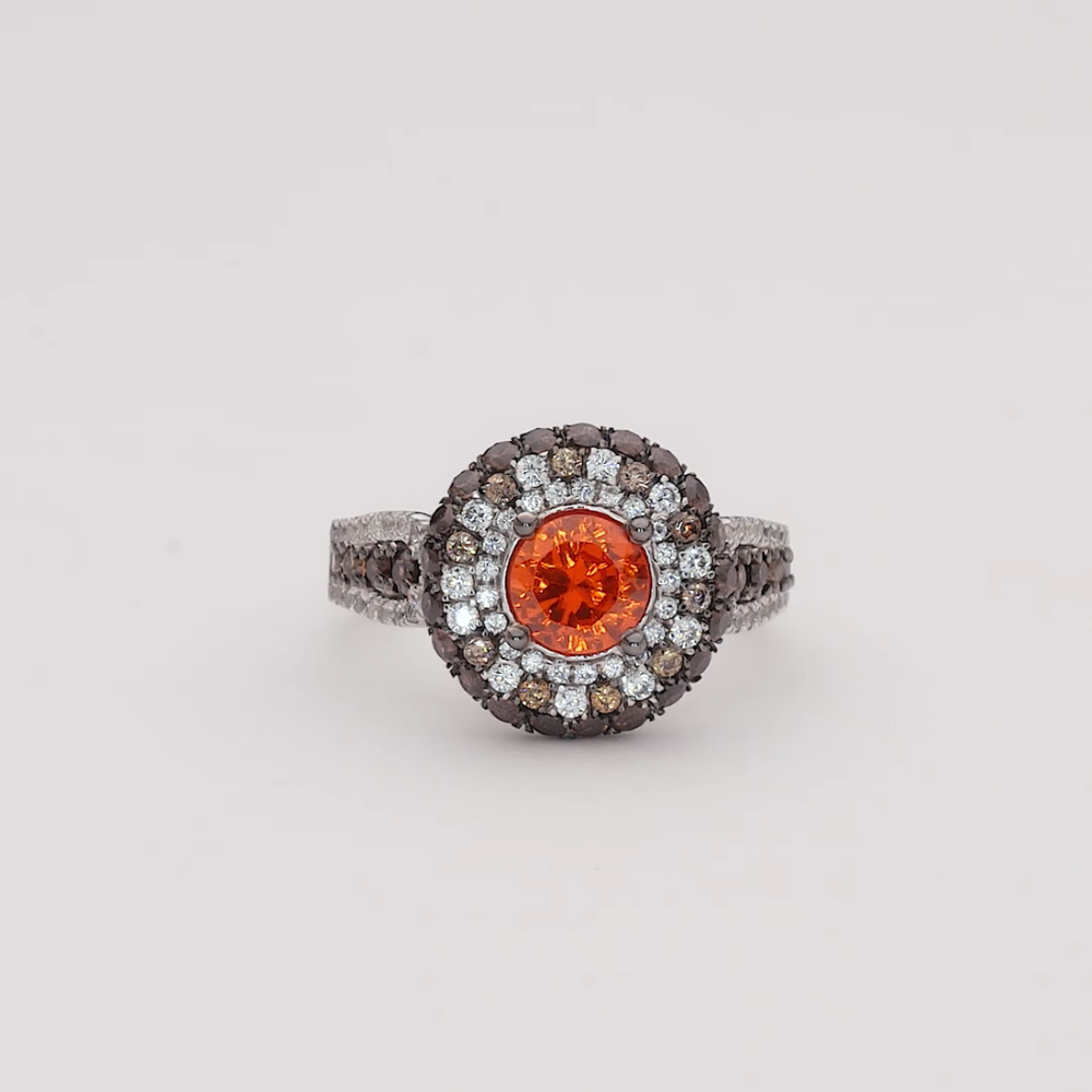 Sunset Ember Double-halo Spessartine Garnet Ring - Diamond Carat Weight: 18 Carat