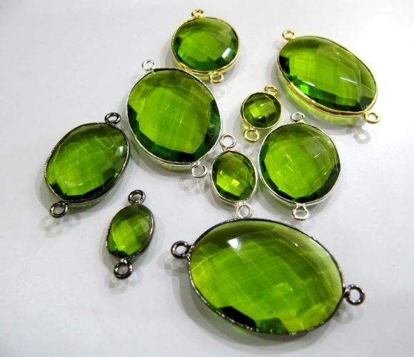 Peridot Chalcedony Hydro Quartz Briolette Oval Shape Double Loop Bezel Connectors Charms 