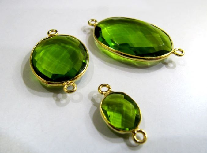 Peridot Chalcedony Hydro Quartz Briolette Oval Shape Double Loop Bezel Connectors Charms 