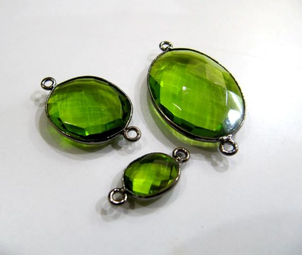 Peridot Chalcedony Hydro Quartz Briolette Oval Shape Double Loop Bezel Connectors Charms 