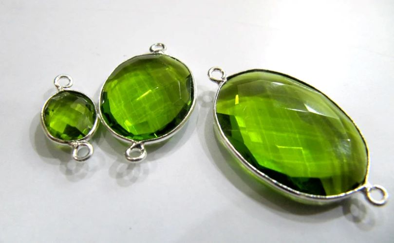 Peridot Chalcedony Hydro Quartz Briolette Oval Shape Double Loop Bezel Connectors Charms 