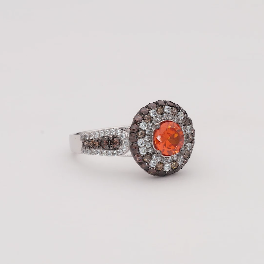 Sunset Ember Double-Halo Spessartine Garnet Ring