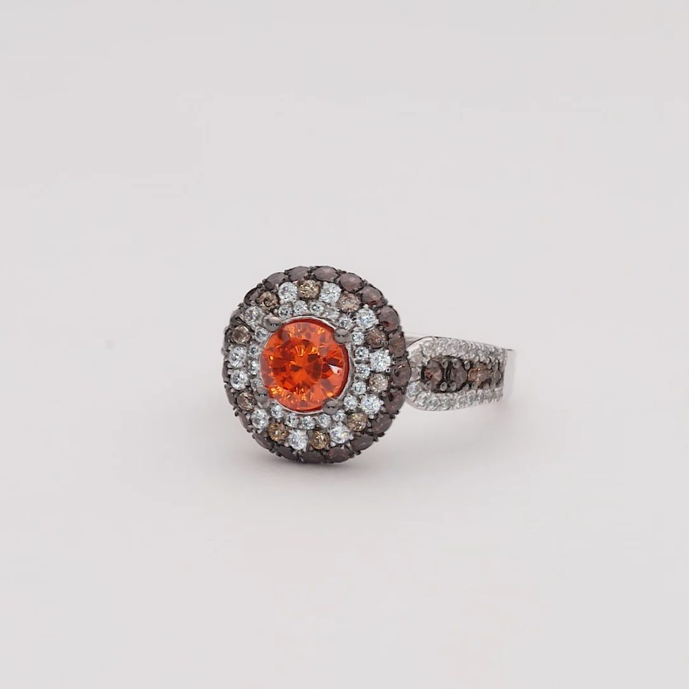 Sunset Ember Double-Halo Spessartine Garnet Ring