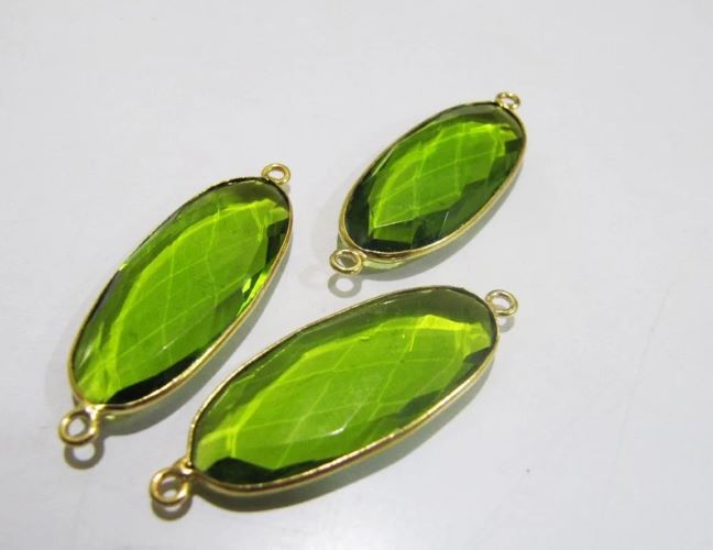 5 Pcs Set Peridot Chalcedony Hydro Quartz Briolette Connector Oval Shape Faceted Connector 15X30MM Size Double Loop Bezel