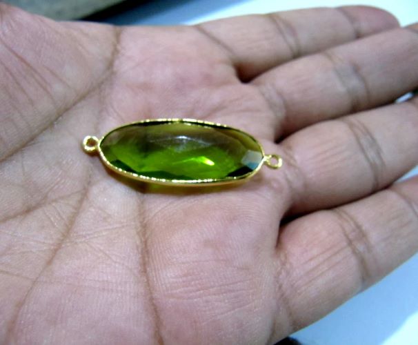 5 Pcs Set Peridot Chalcedony Hydro Quartz Briolette Connector Oval Shape Faceted Connector 15X30MM Size Double Loop Bezel