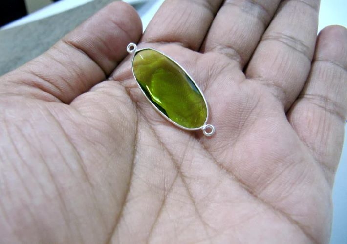 5 Pcs Set Peridot Chalcedony Hydro Quartz Briolette Connector Oval Shape Faceted Connector 15X30MM Size Double Loop Bezel