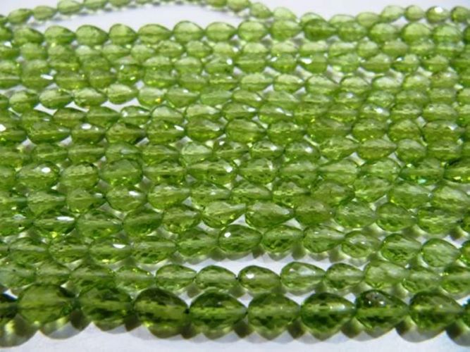 Natural Peridot Tear drop shape Briolette 4x6mm Straight Drilled Beads Strand 8 inches long