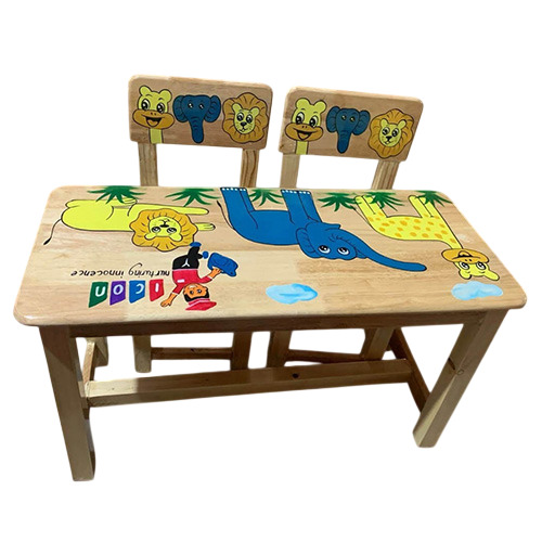 High gloss Finish School Rubber Wood Table With Chairs