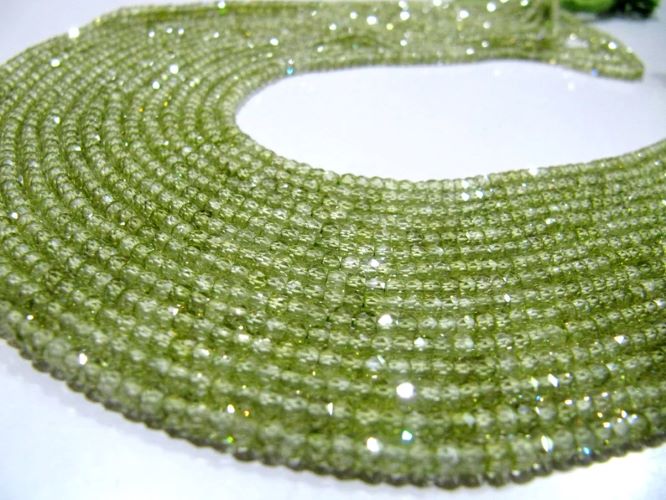 Natural Peridot color Cubic Zirconia CZ Rondelle Faceted Beads 3mm Strand 13 inch long