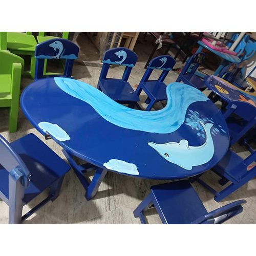 Wooden Moon Table With 6 Chairs