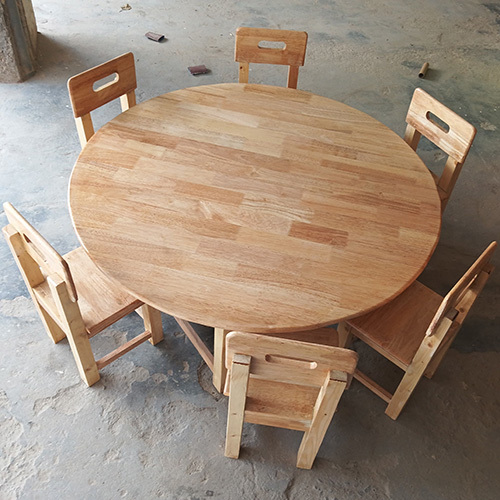 Rubber Wood Round Table With 6 Chair