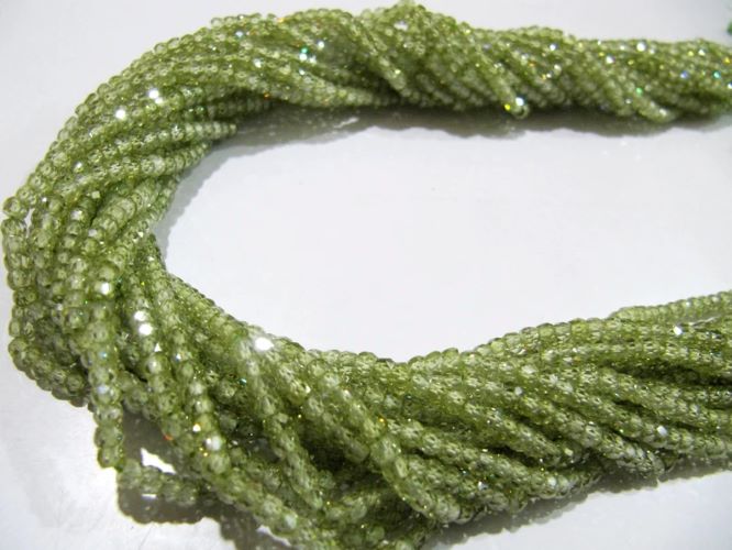 Natural Peridot color Cubic Zirconia CZ Rondelle Faceted Beads 3mm Strand 13 inch long