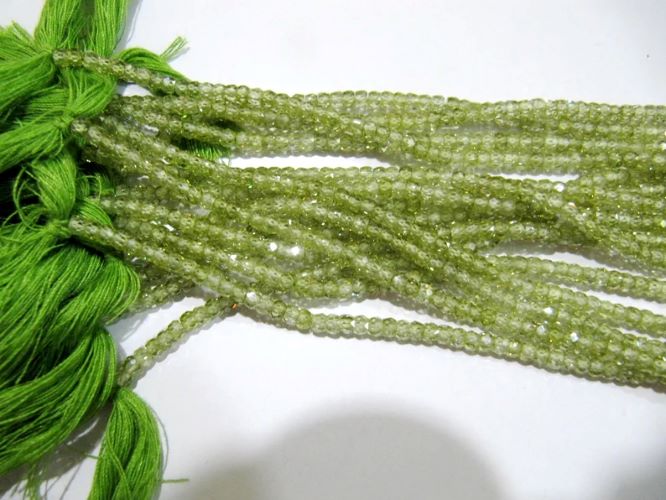 Natural Peridot color Cubic Zirconia CZ Rondelle Faceted Beads 3mm Strand 13 inch long