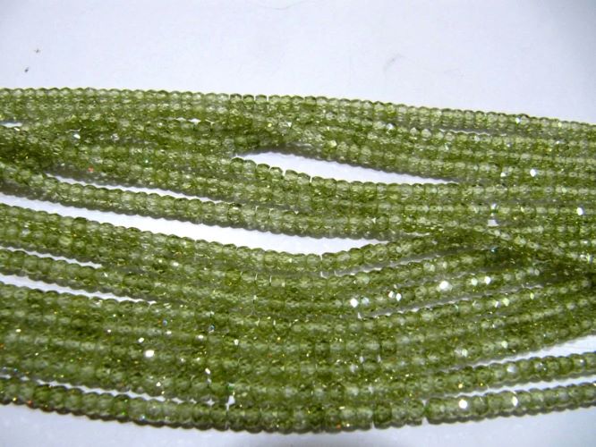 Natural Peridot color Cubic Zirconia CZ Rondelle Faceted Beads 3mm Strand 13 inch long