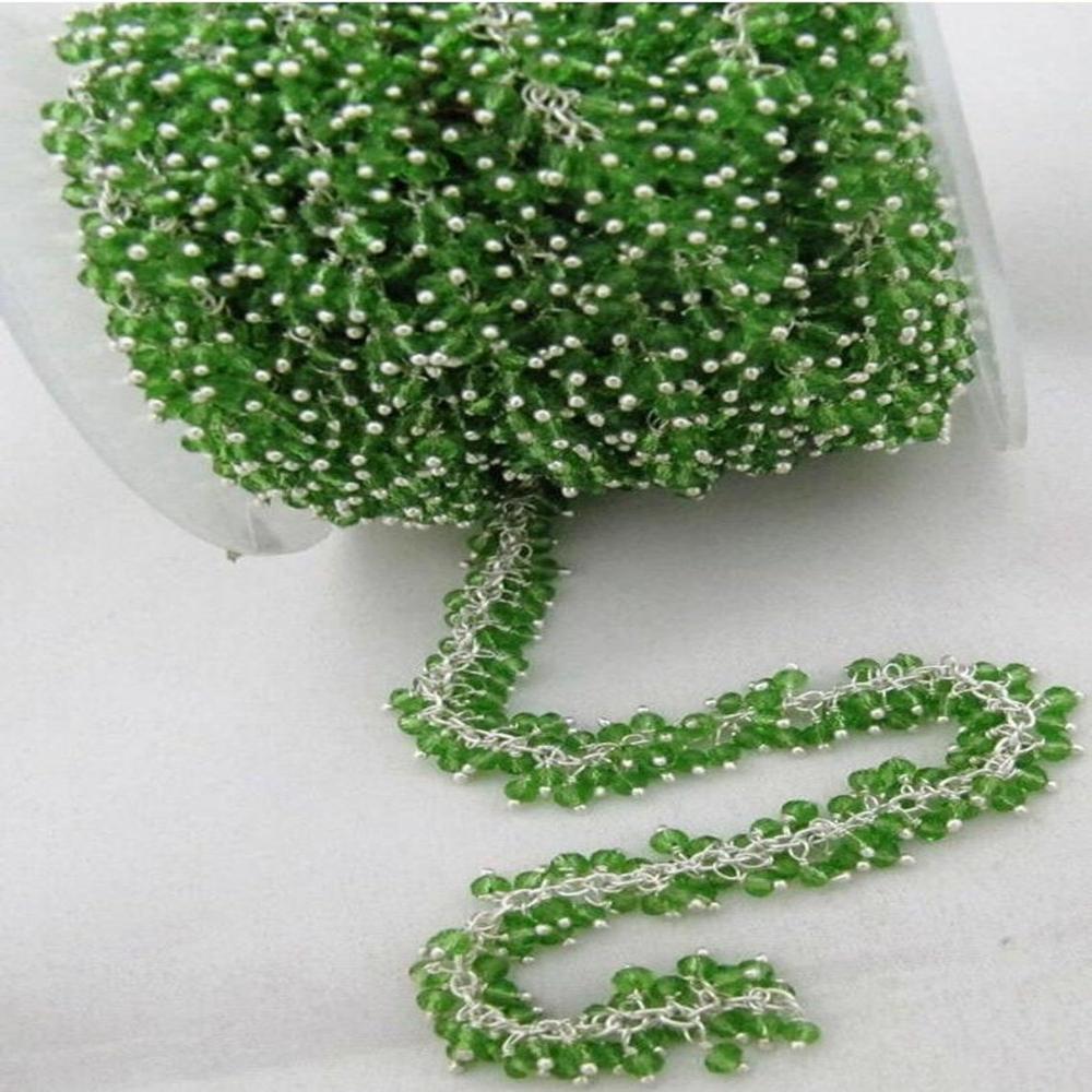 Peridot Rondelle Faceted 2.5mm Beads Wire Wrapped Chain Grape Dangling Cluster Handmade Chain