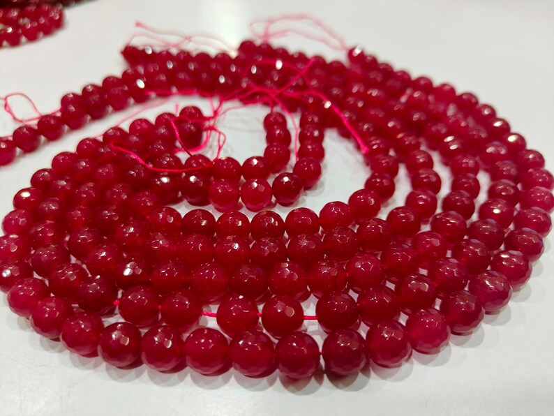 Natural Ruby Jade Round faceted ball Shape 10mm beads Strand 15 inches 