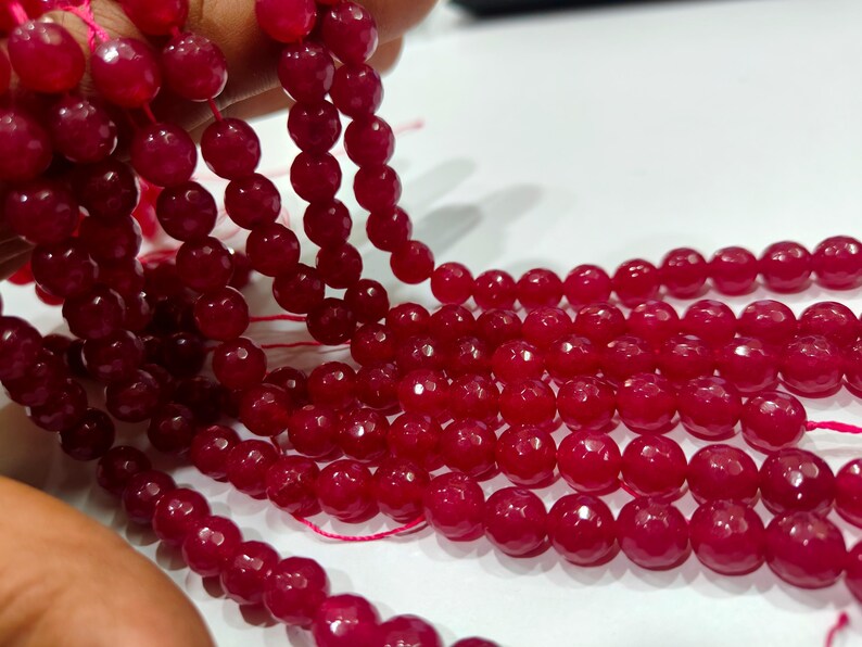 Natural Ruby Jade Round faceted ball Shape 10mm beads Strand 15 inches 