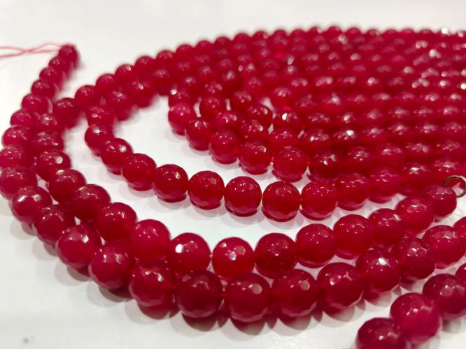Natural Ruby Jade Round faceted ball Shape 10mm beads Strand 15 inches 