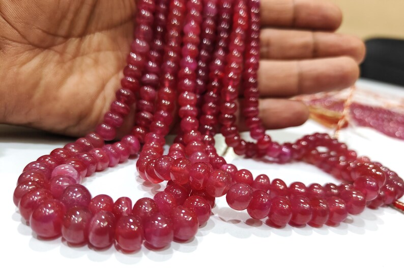 Natural Ruby Rondelle Plain Smooth Graduated 5 to 8mm Beads Sold Per Strand 8 inches long