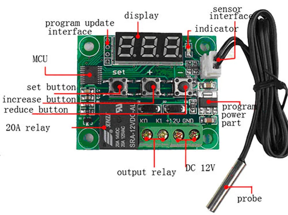 True Sense Digital Temperature Controller Thermostat 12 Volt Ntc Temp Sensor, W1209