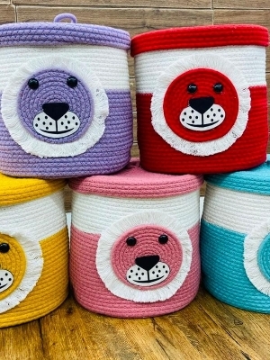 KIDS LAUNDARY STORAGE WOVEN BASKET WITH CAP