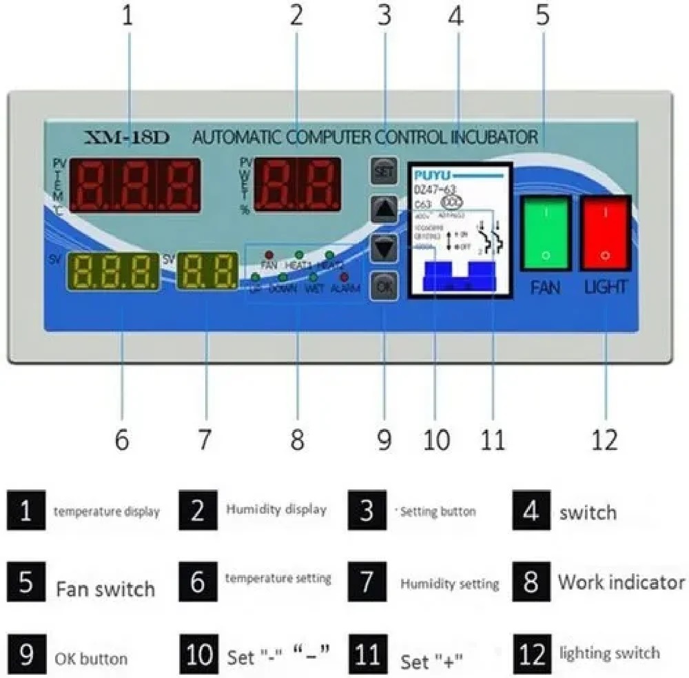 True Sense Automatic Egg Incubator Controller LED Temperature Humidity Sensors, XM-18D