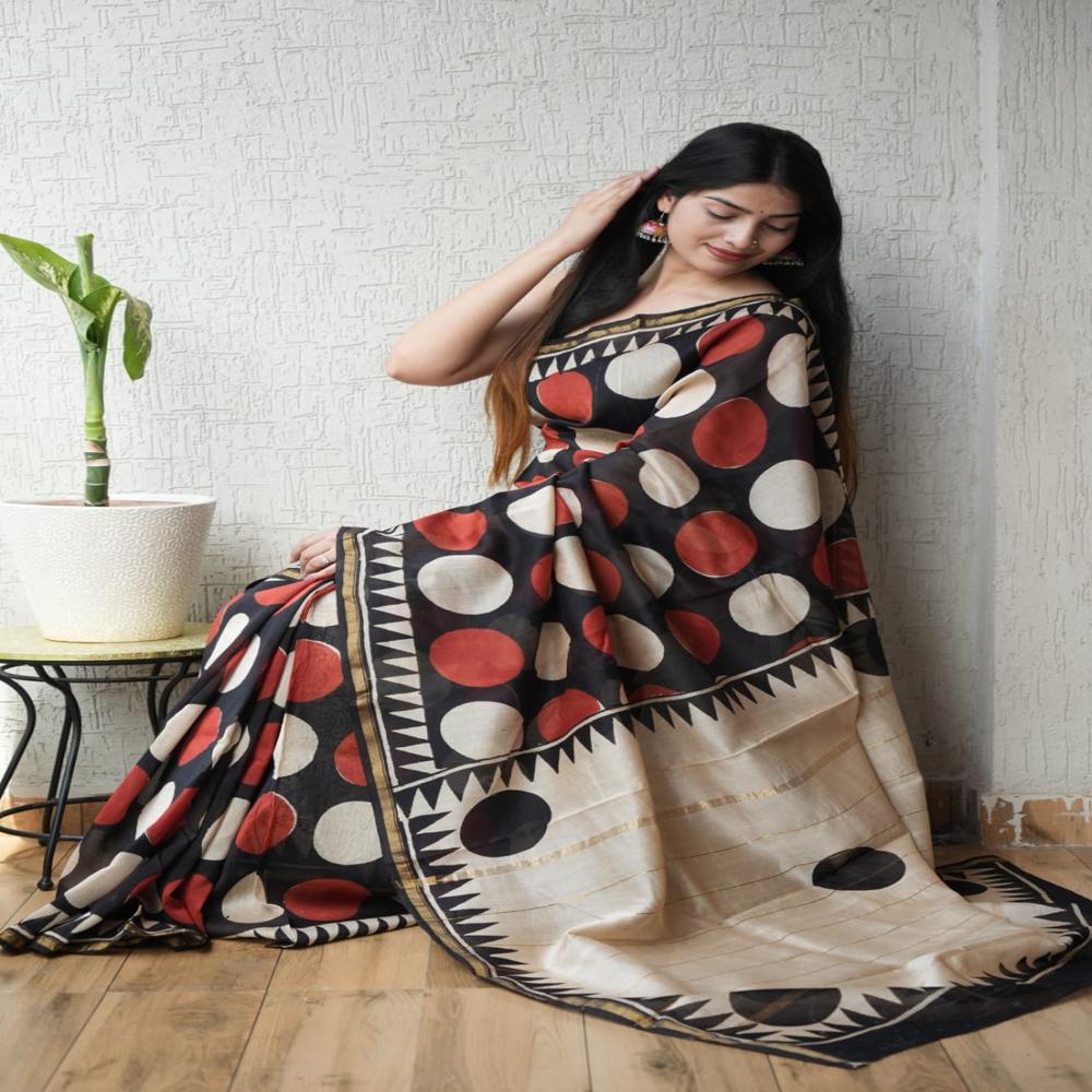 Chanderi Silk Saree - Color: Brown
