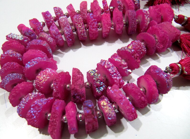 Ruby Color Solar Quartz Slice Disc Sparkling Beads 13-17mm Size Each Strand 8 inches long 
