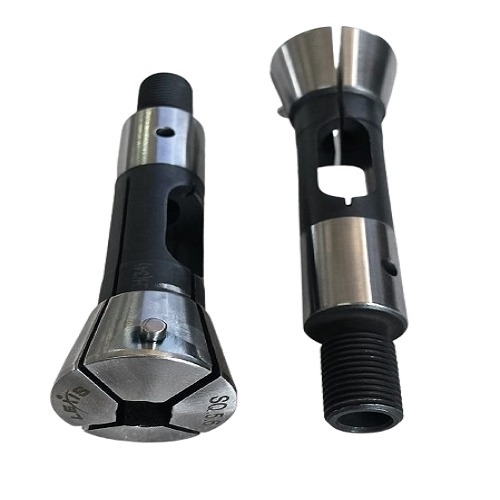 Machine Collet - Steel, Customized Size, Silver | Threaded End, Grooves, Precision Machining, Polished Surface For Industrial Use