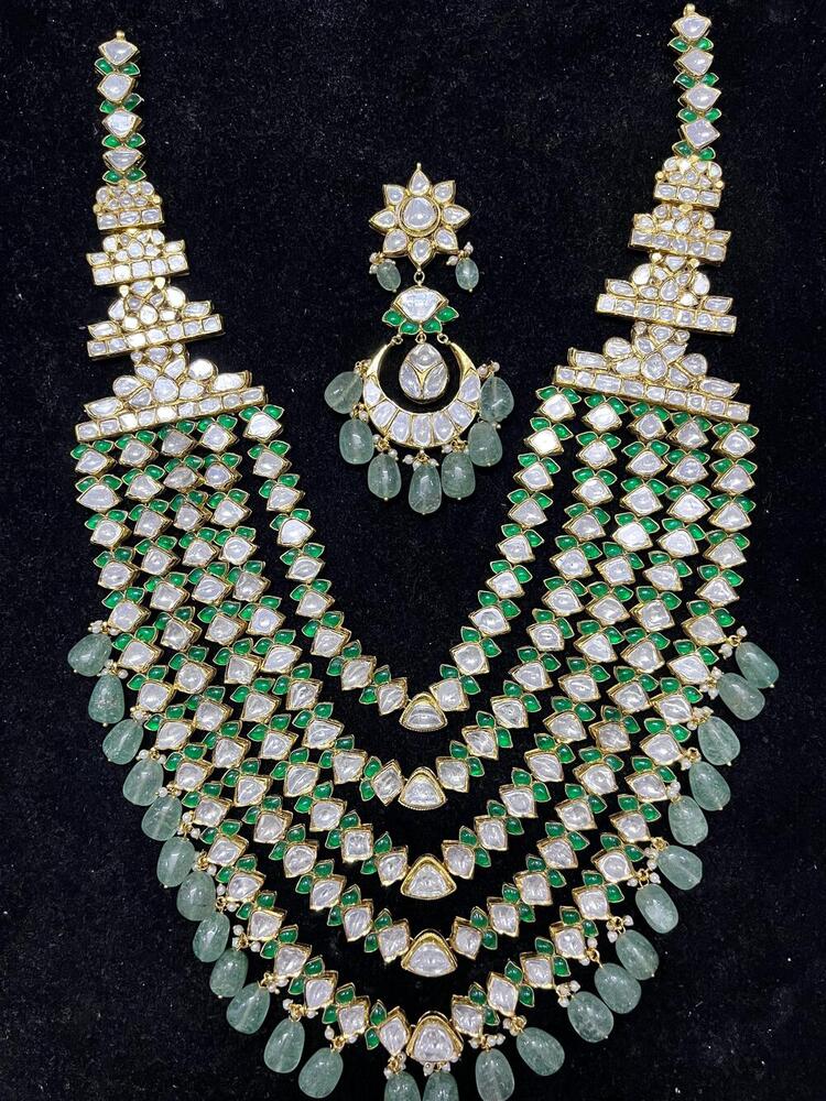Long Anayra Paanchlada Necklace Real Emeralds And Uncut Diomonds