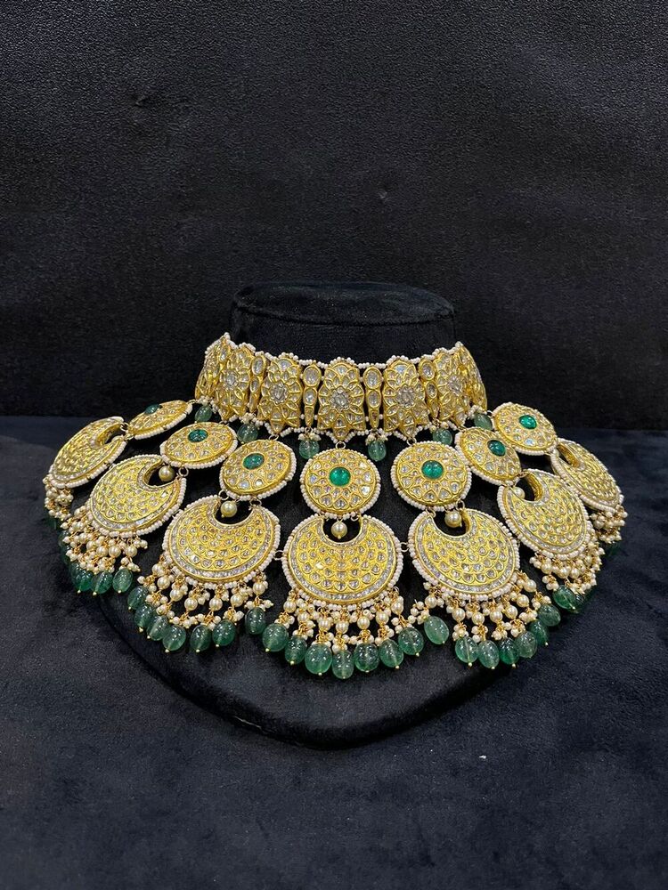 Gehna Bridal Necklace With Real Emaralds And Uncut Polki