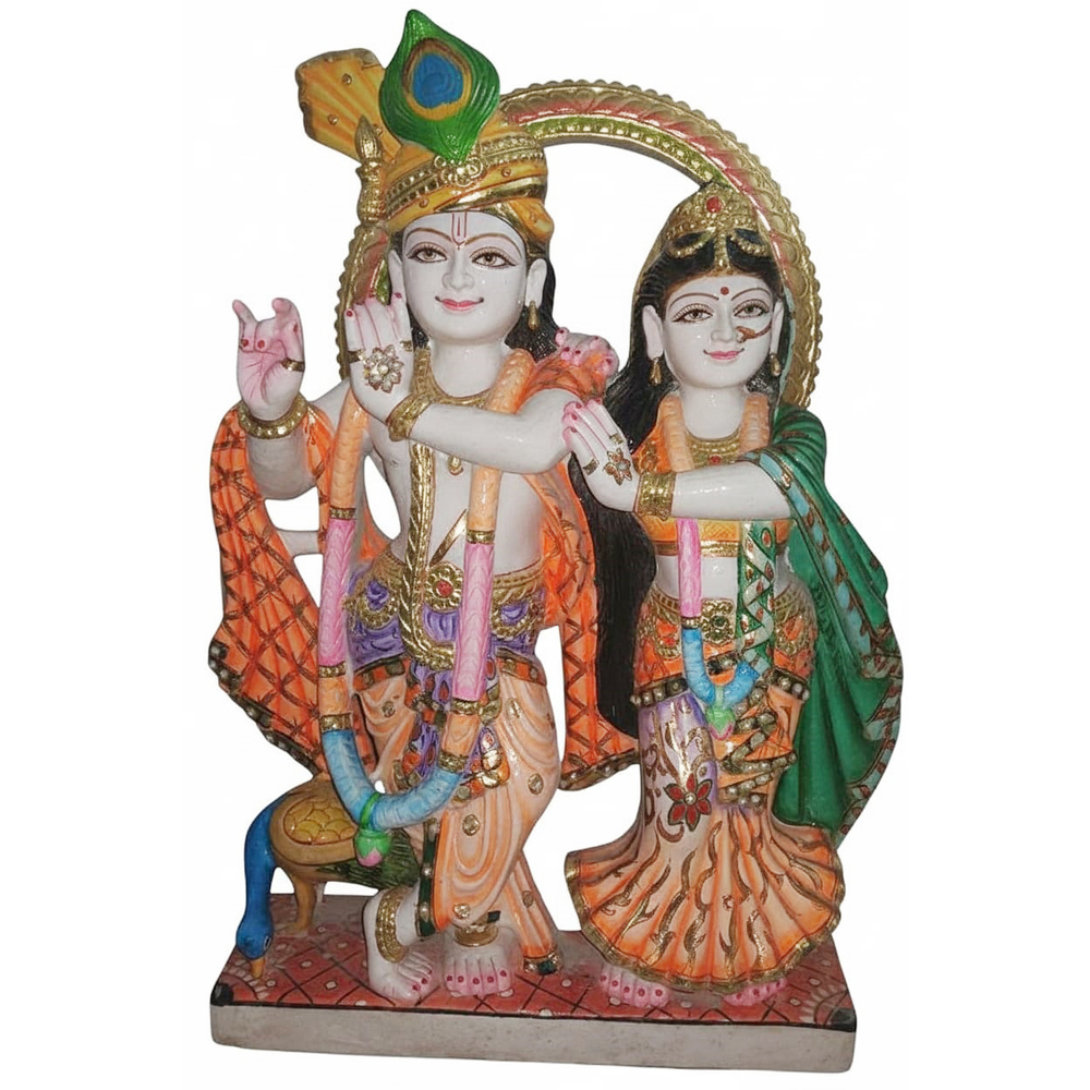 White Pure Marble Radha Krishna Statue
