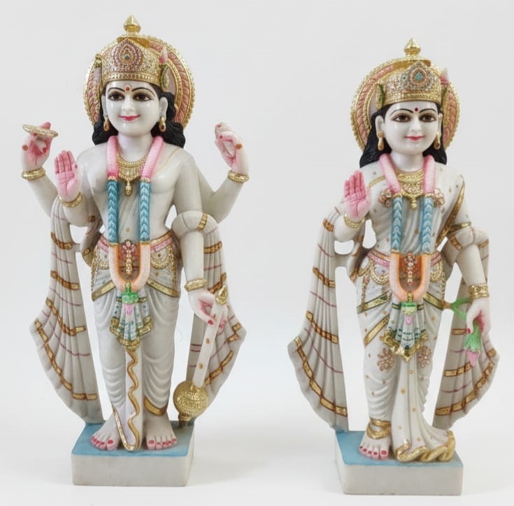 White Marble Vishnu Lakshmi Ji Statue