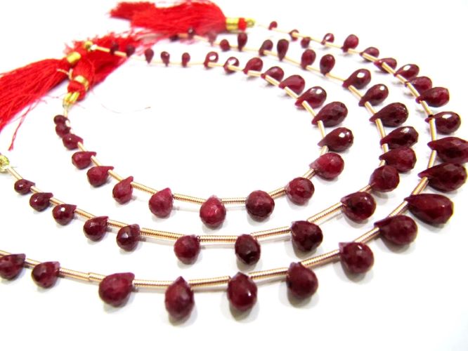 Natural Ruby Corundum Tear Drop Briolette Beads Size 3x5mm To 5x8mm Strand Length 8 Inches long