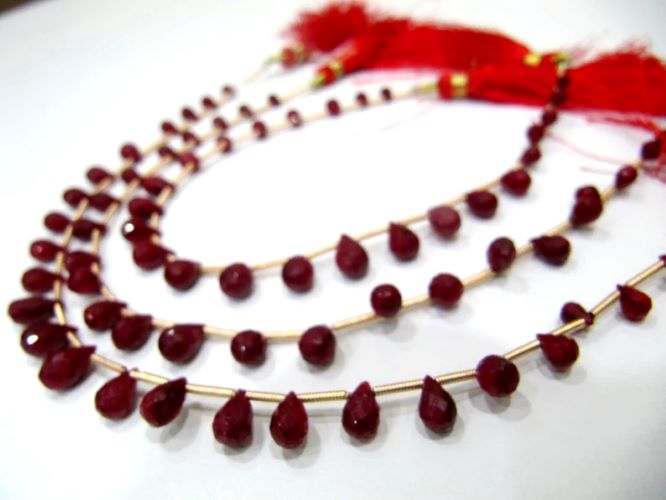 Natural Ruby Corundum Tear Drop Briolette Beads Size 3x5mm To 5x8mm Strand Length 8 Inches long 