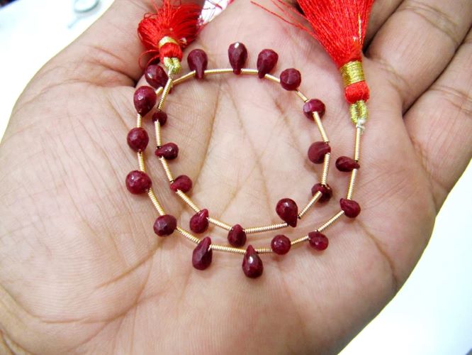 Natural Ruby Corundum Tear Drop Briolette Beads Size 3x5mm To 5x8mm Strand Length 8 Inches long 