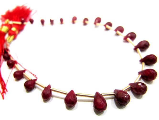Natural Ruby Corundum Tear Drop Briolette Beads Size 3x5mm To 5x8mm Strand Length 8 Inches long 
