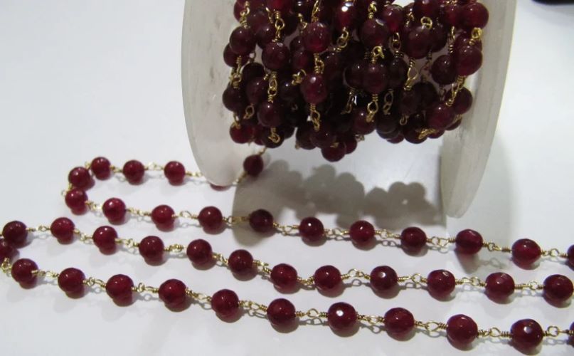 Natural Ruby Jade Round 6 mm Plain Smooth Beaded Rosary Chain Sold Per Foot