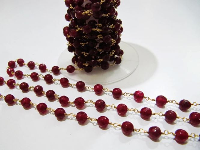 Natural Ruby Jade Round 6 mm Plain Smooth Beaded Rosary Chain Sold Per Foot