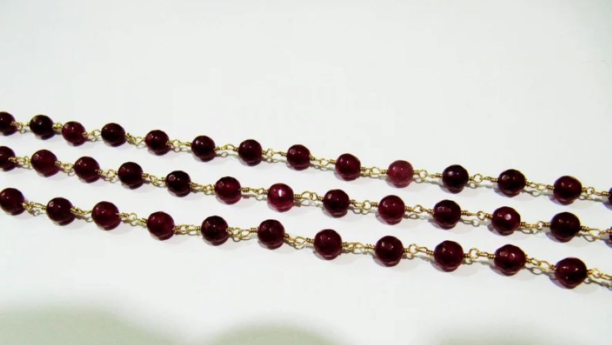 Natural Ruby Jade Round 6 mm Plain Smooth Beaded Rosary Chain Sold Per Foot